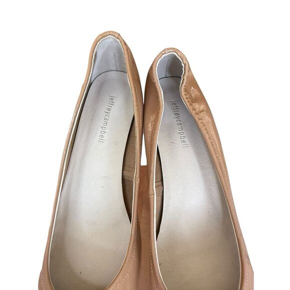 Jeffrey Campbell Nude Patent Leather Round Toe Block Heels Size 10 Wide Fit - Picture 10 of 11